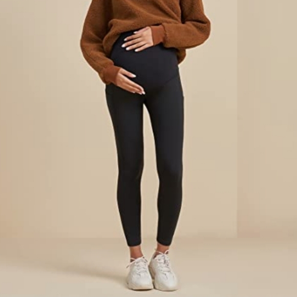 Maternity Over-Belly Fleece-Lined Leggings w/ Pockets - Picture 2 of 4